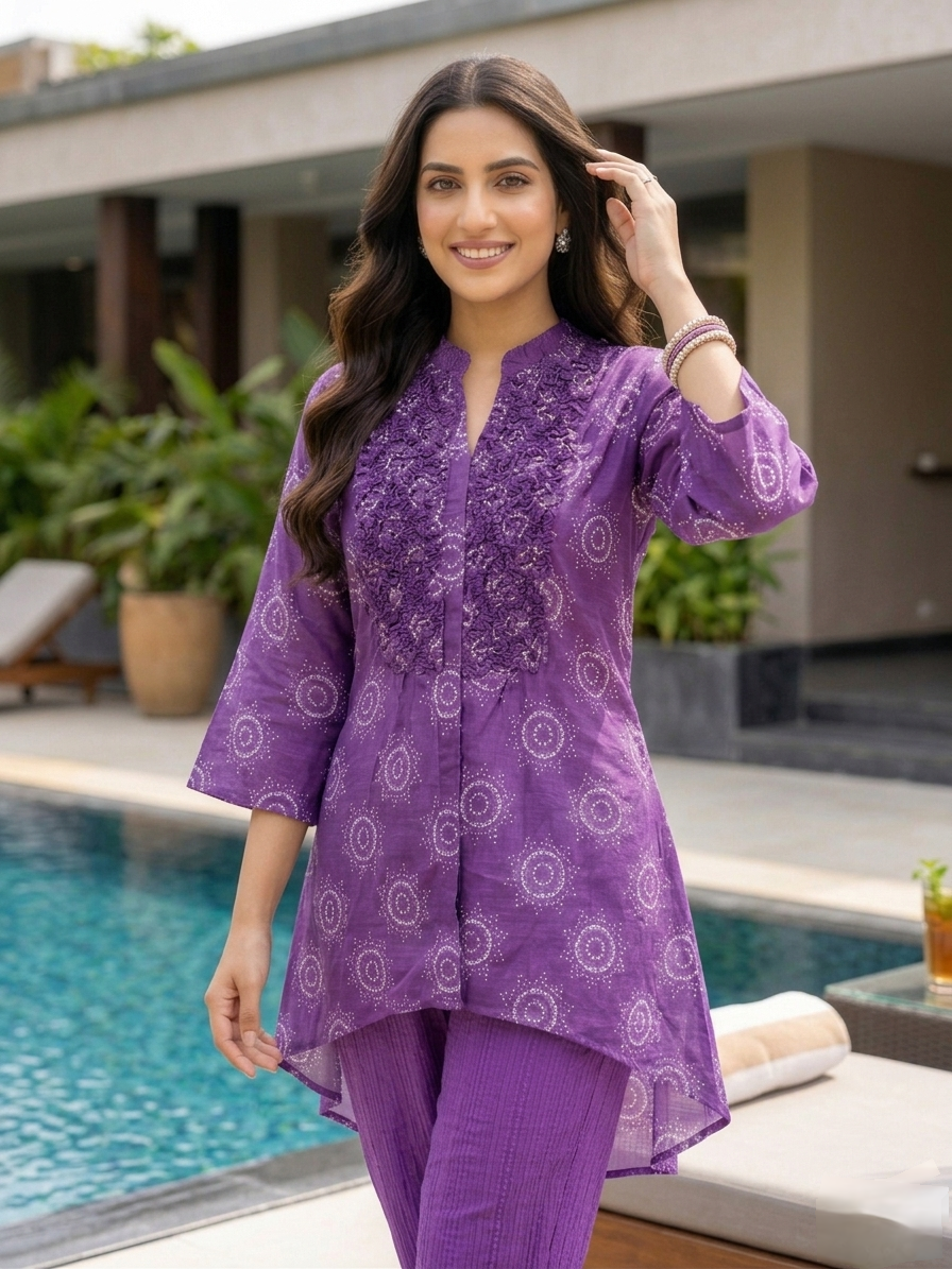 Smock Symphony Purple Printed Set