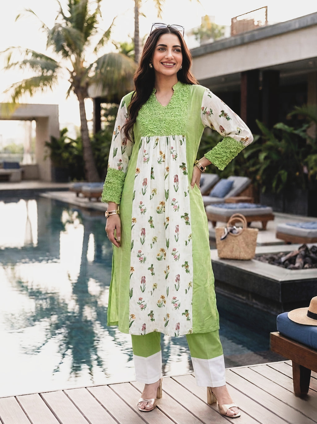 Smock Symphony Green Printed Kurta Set