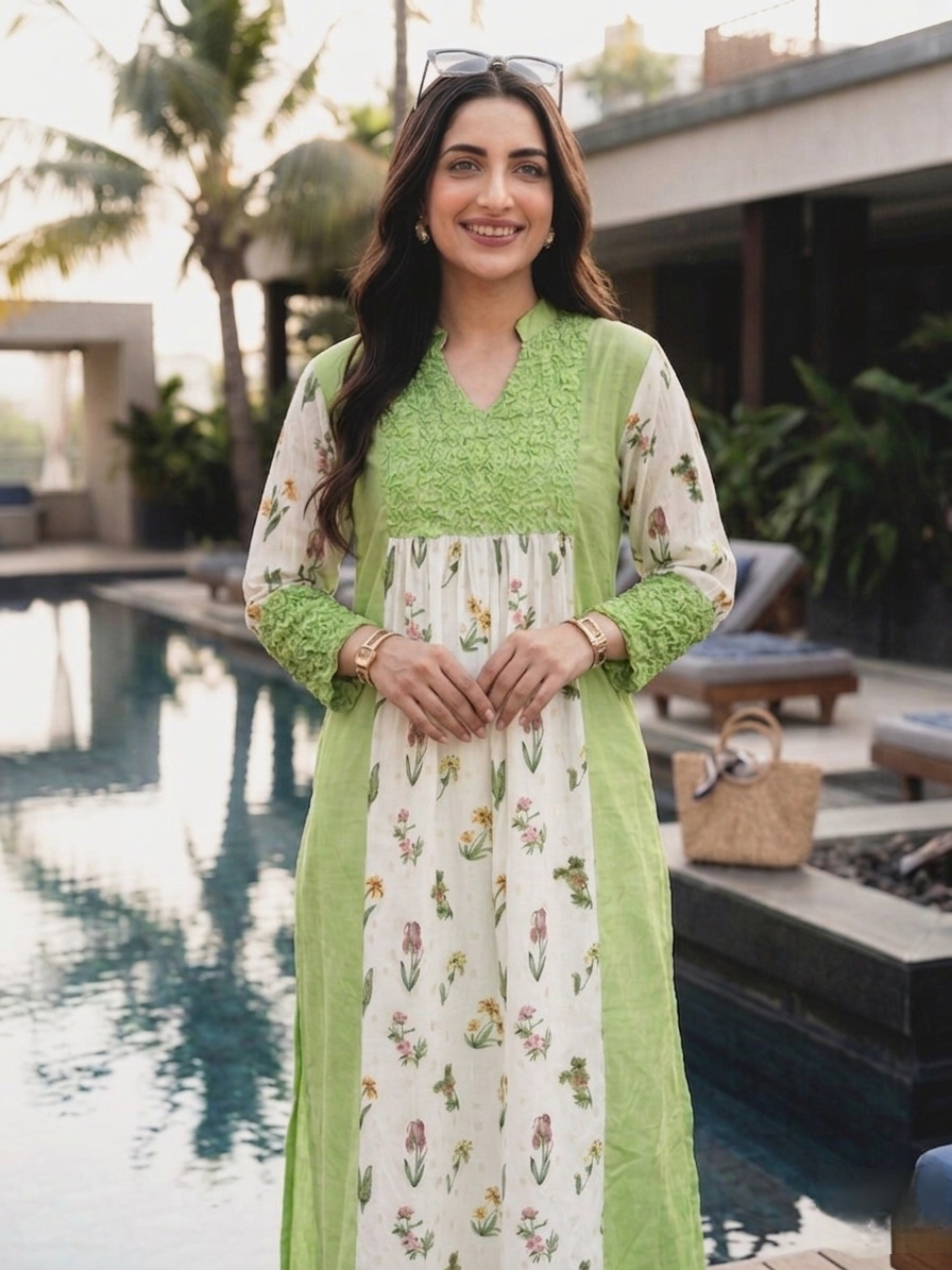Smock Symphony Green Printed Kurta Set