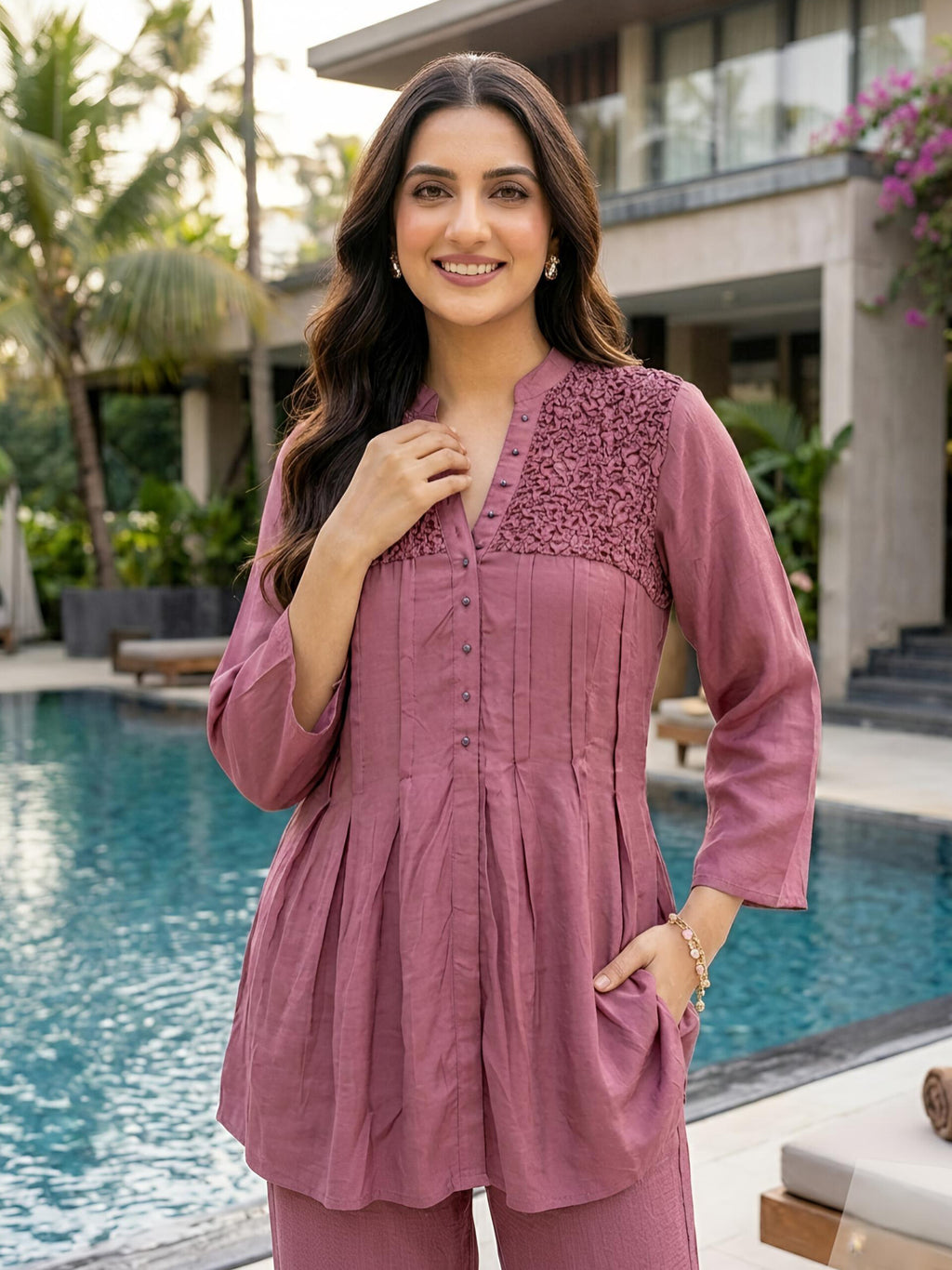 Smock Symphony Onion Pink Pleat Set