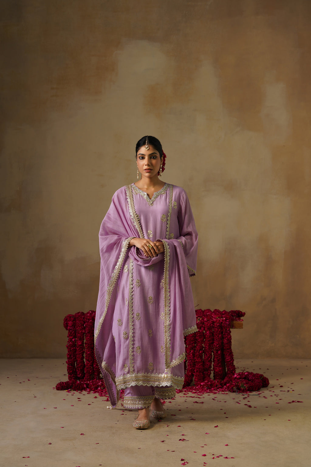 Mehekti Purple Dori Work Mul Chanderi Set