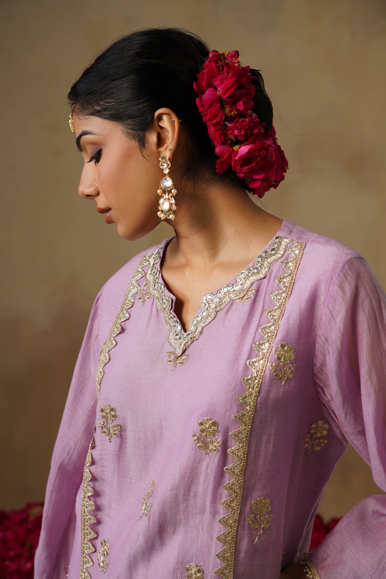 Mehekti Purple Dori Work Mul Chanderi Set