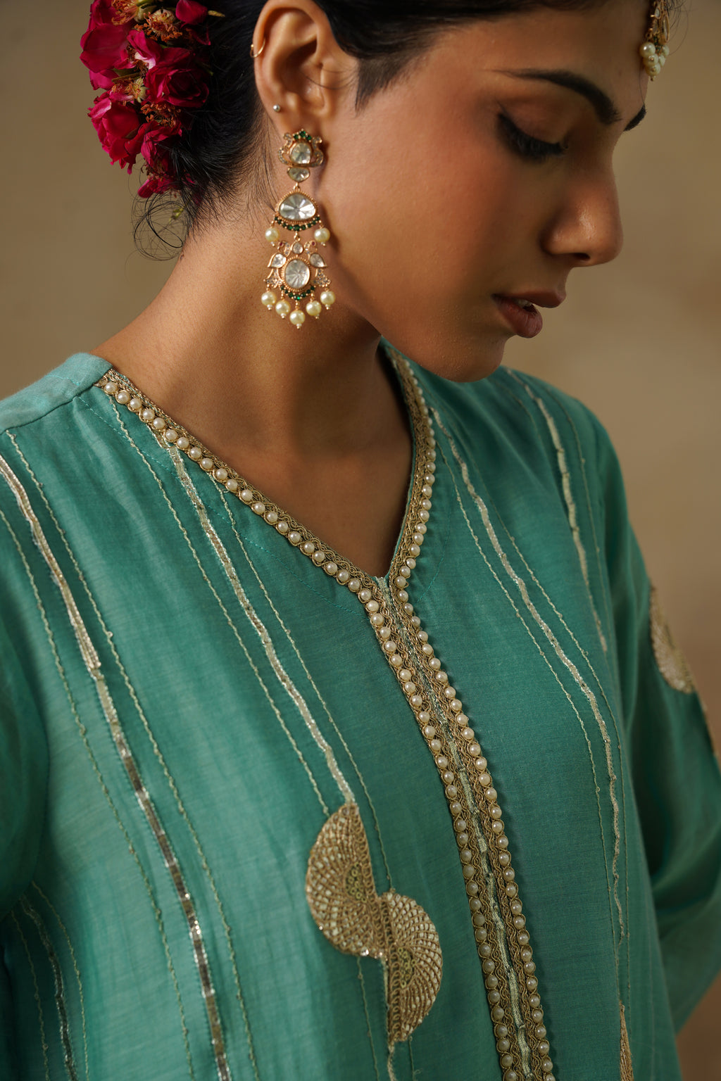 Mehekti Blue Gota Mul Chanderi Kurta Set