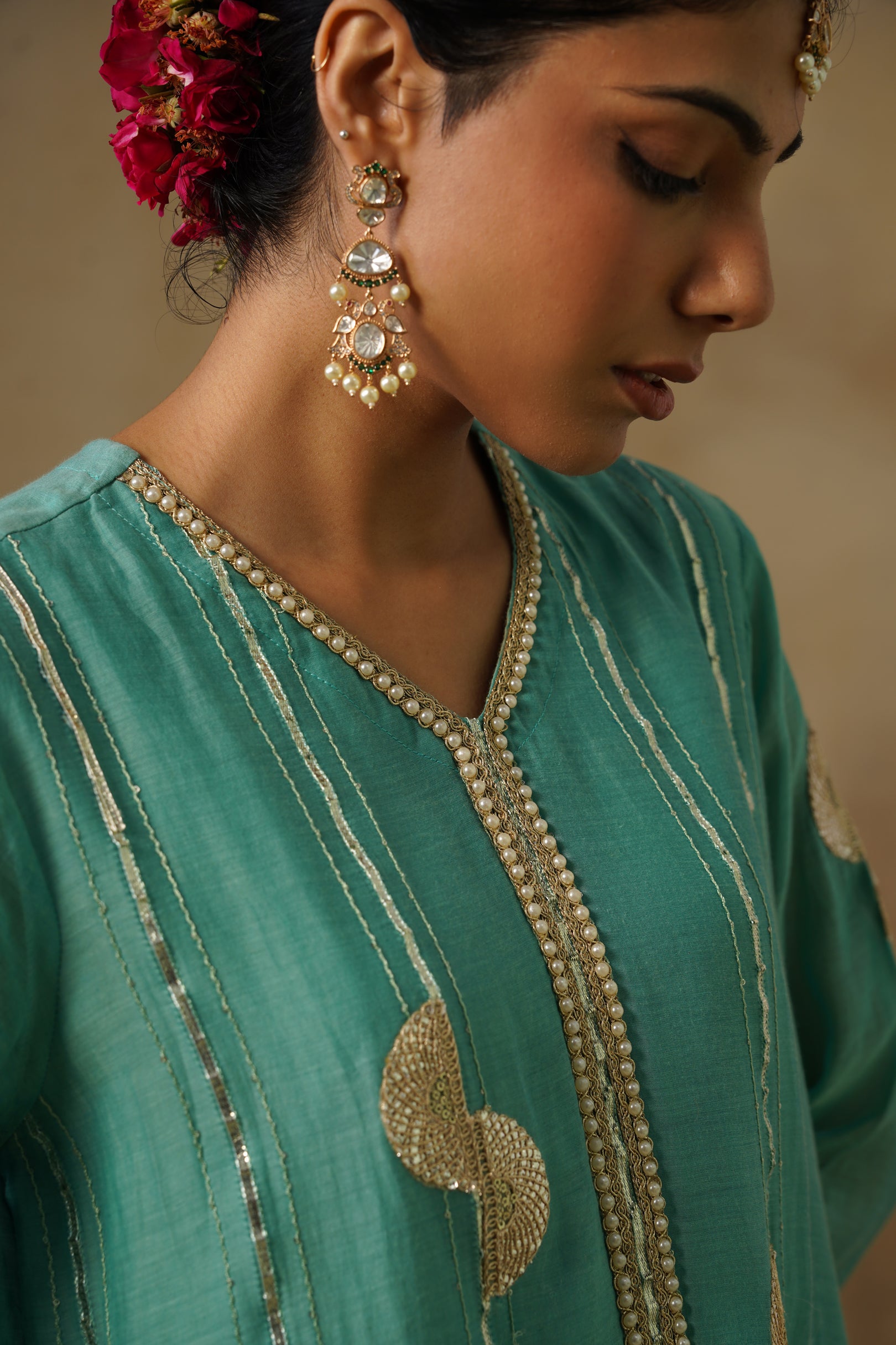 Mehekti Blue Gota Mul Chanderi Kurta Set
