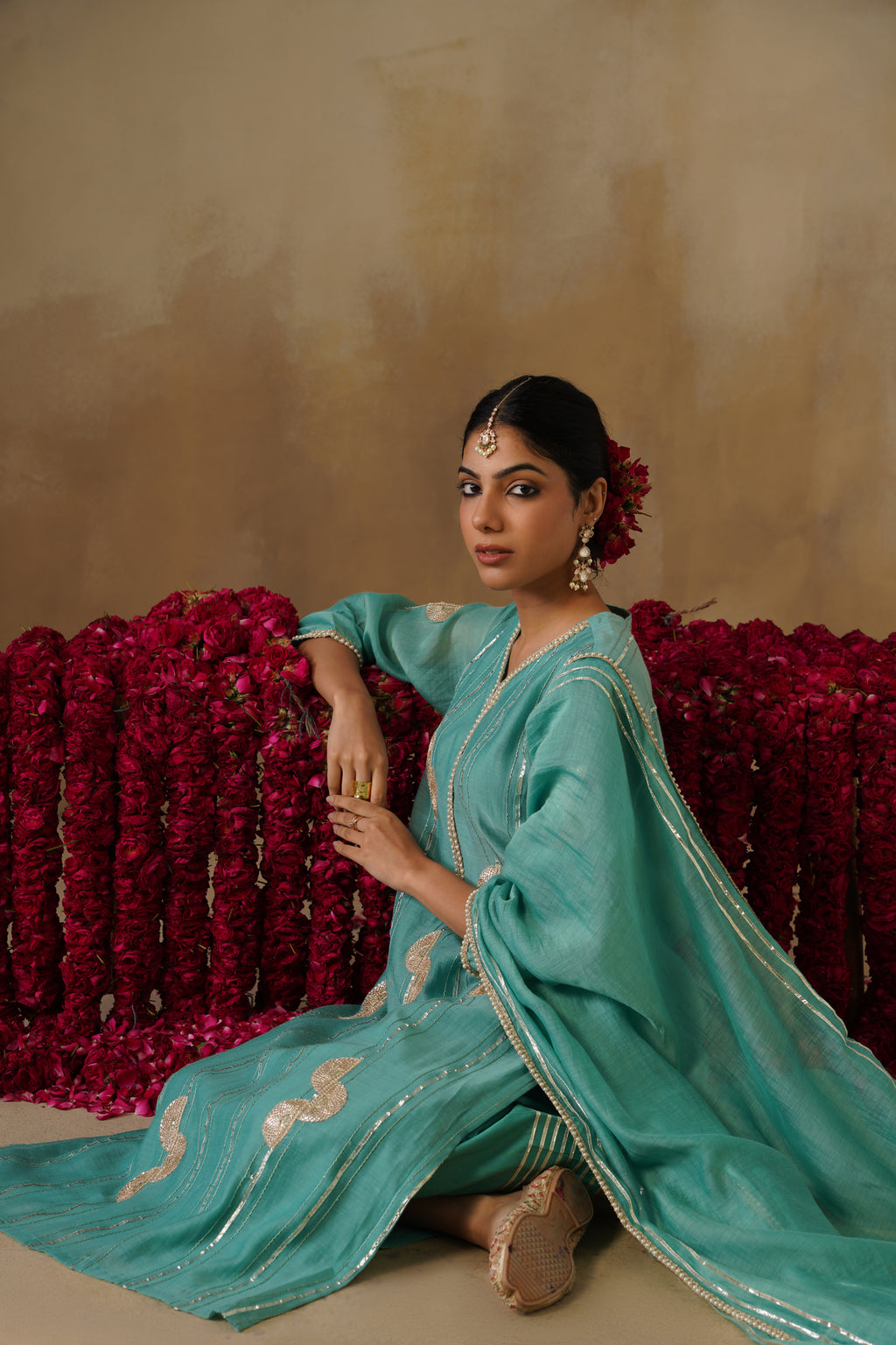 Mehekti Blue Gota Mul Chanderi Kurta Set