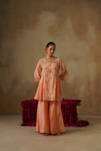 Mehekti Peach Mul Chanderi Sharara Set