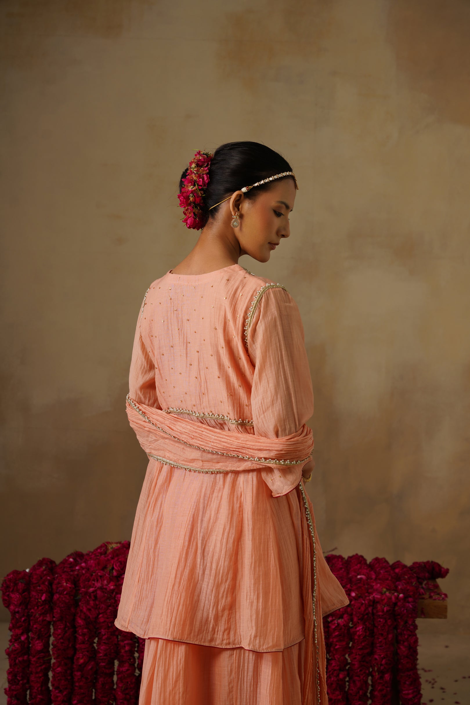 Mehekti Peach Mul Chanderi Sharara Set