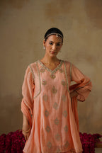 Mehekti Peach Mul Chanderi Sharara Set