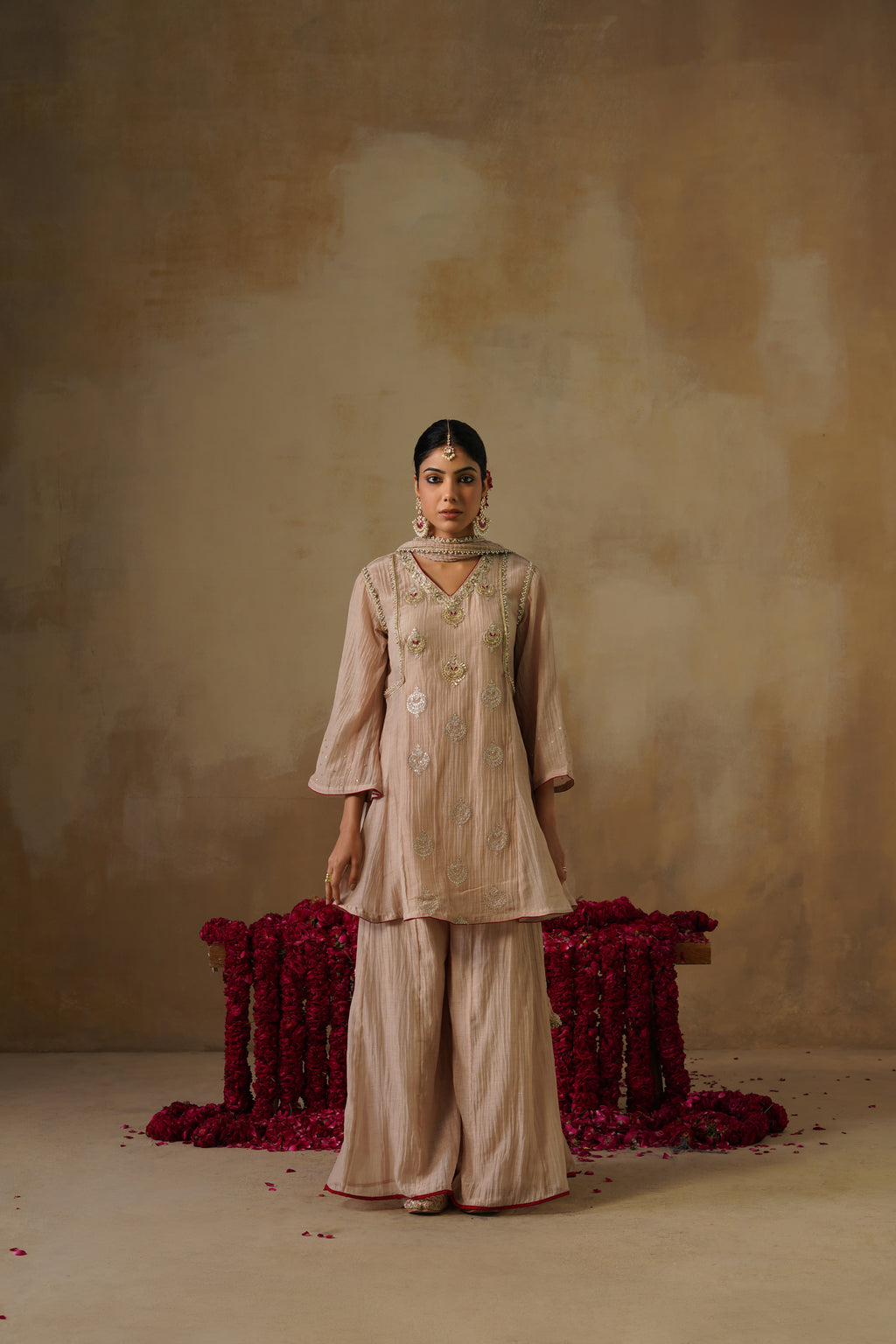 Mehekti Golden Brown Mul Chanderi Sharara Set