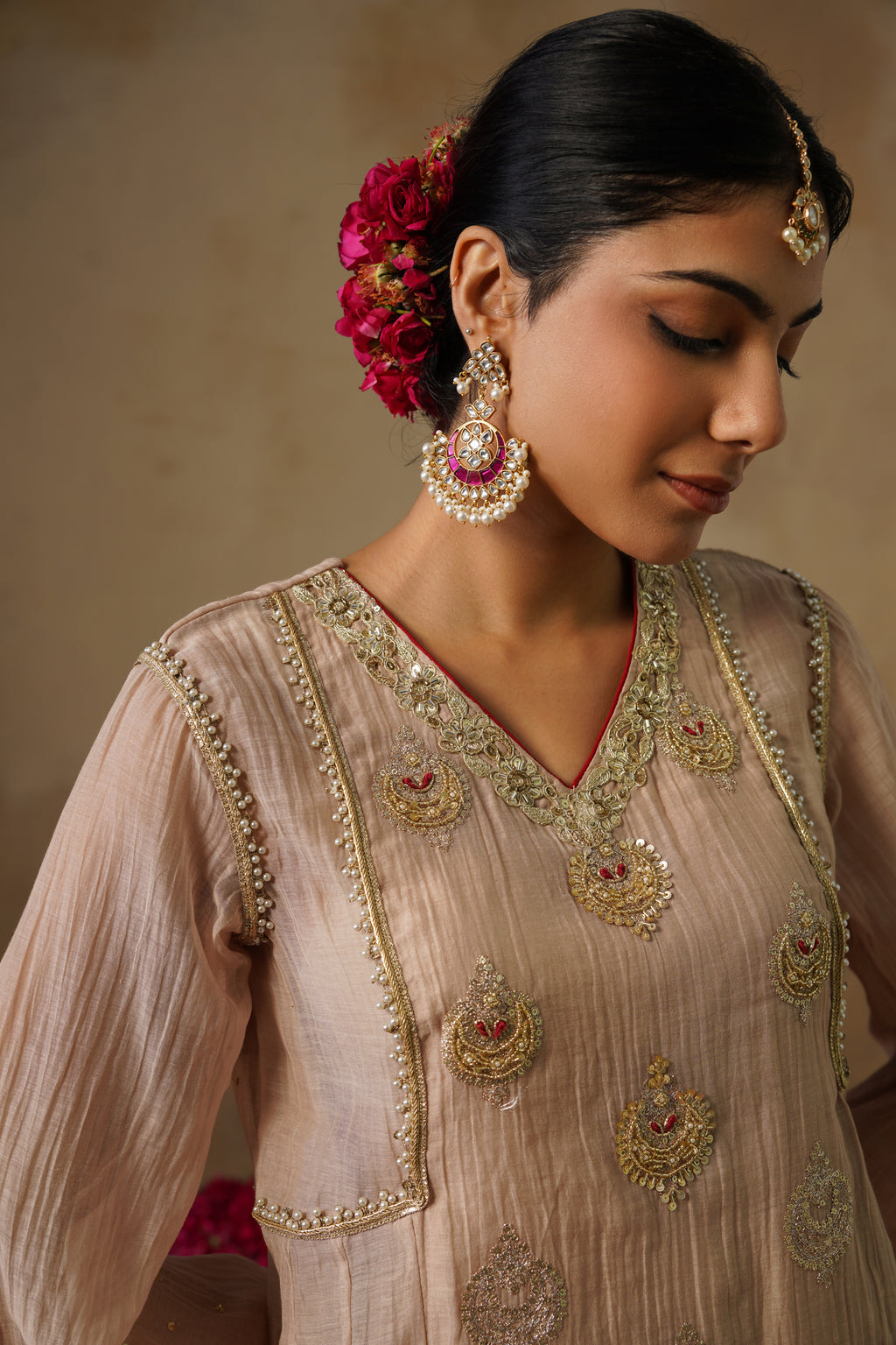 Mehekti Golden Brown Mul Chanderi Sharara Set