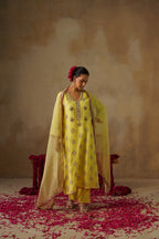 Mehekti Lemon Chandbali Mul Chanderi Kurta Set