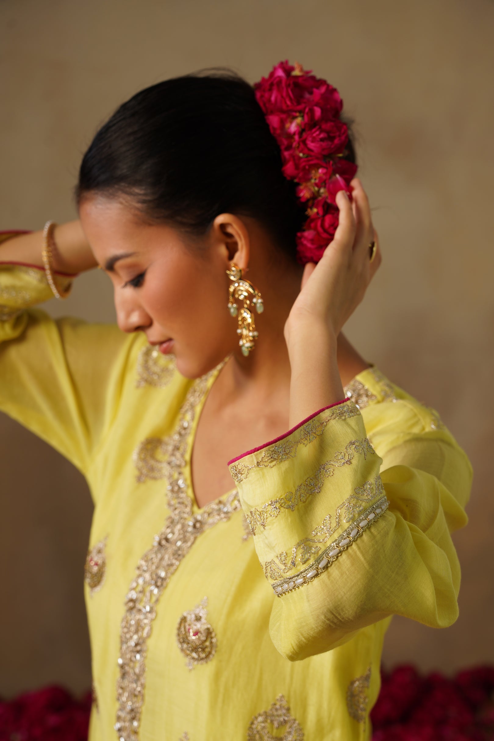 Mehekti Lemon Chandbali Mul Chanderi Kurta Set