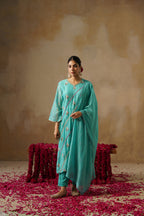 Mehekti Blue Pearl Work Mul Chanderi Set