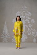 Meherban Lemon Mul Chanderi Applique Work Co-ord Set