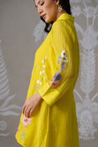 Meherban Lemon Mul Chanderi Applique Work Co-ord Set