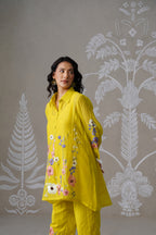 Meherban Lemon Mul Chanderi Applique Work Co-ord Set