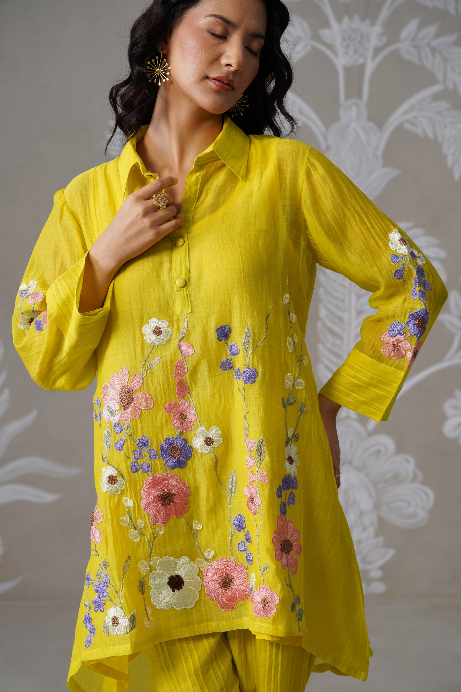 Meherban Purple Mul Chanderi Applique Work Co-ord Set