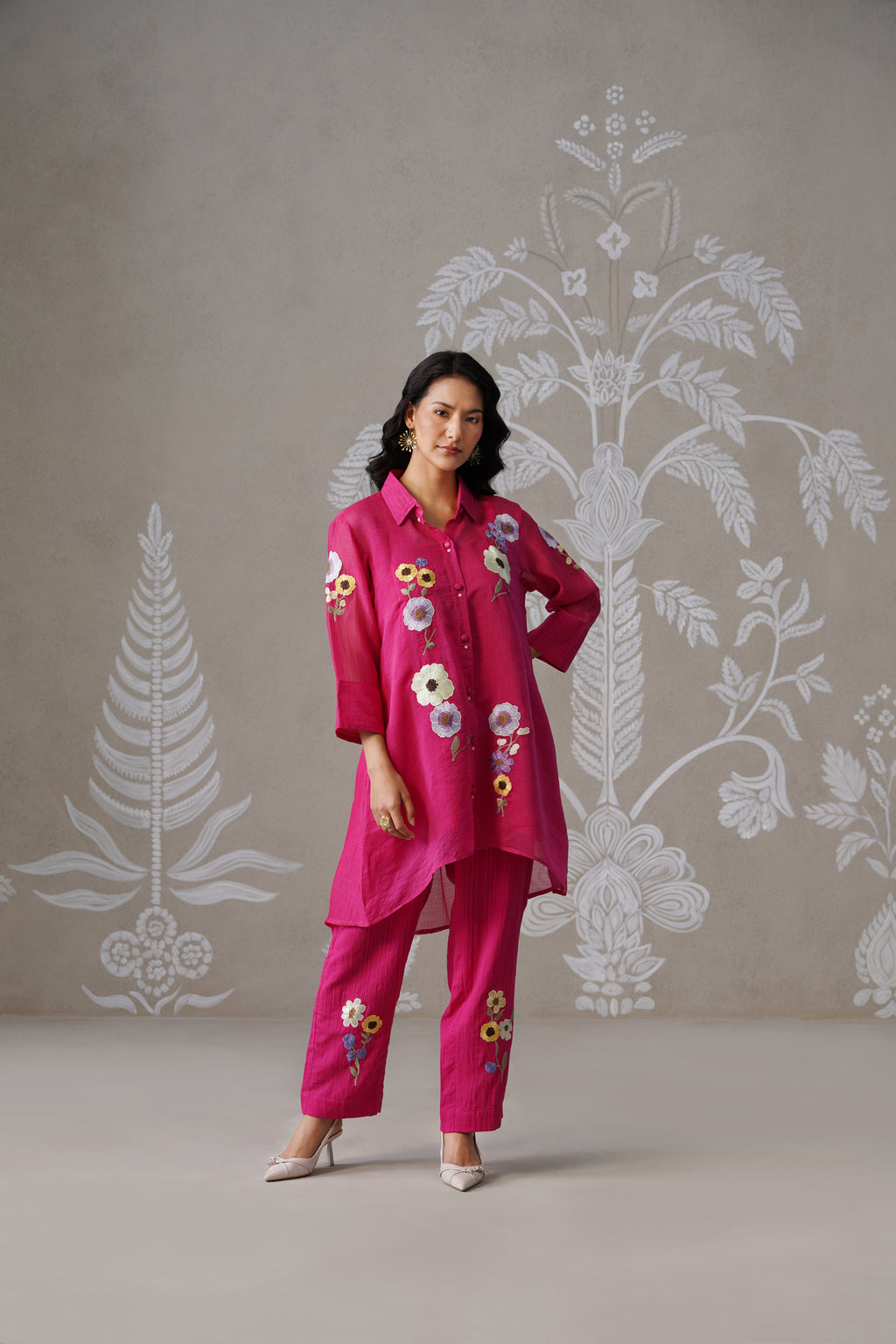 Meherban Deep Pink Mul Chanderi Light Applique Work Co-ord Set