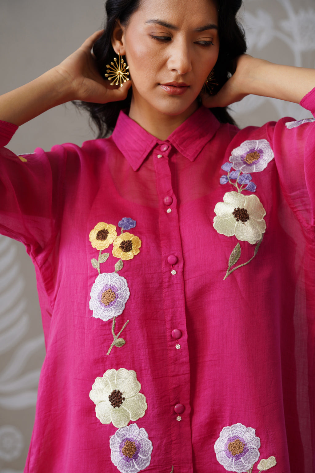 Meherban Deep Pink Mul Chanderi Light Applique Work Co-ord Set