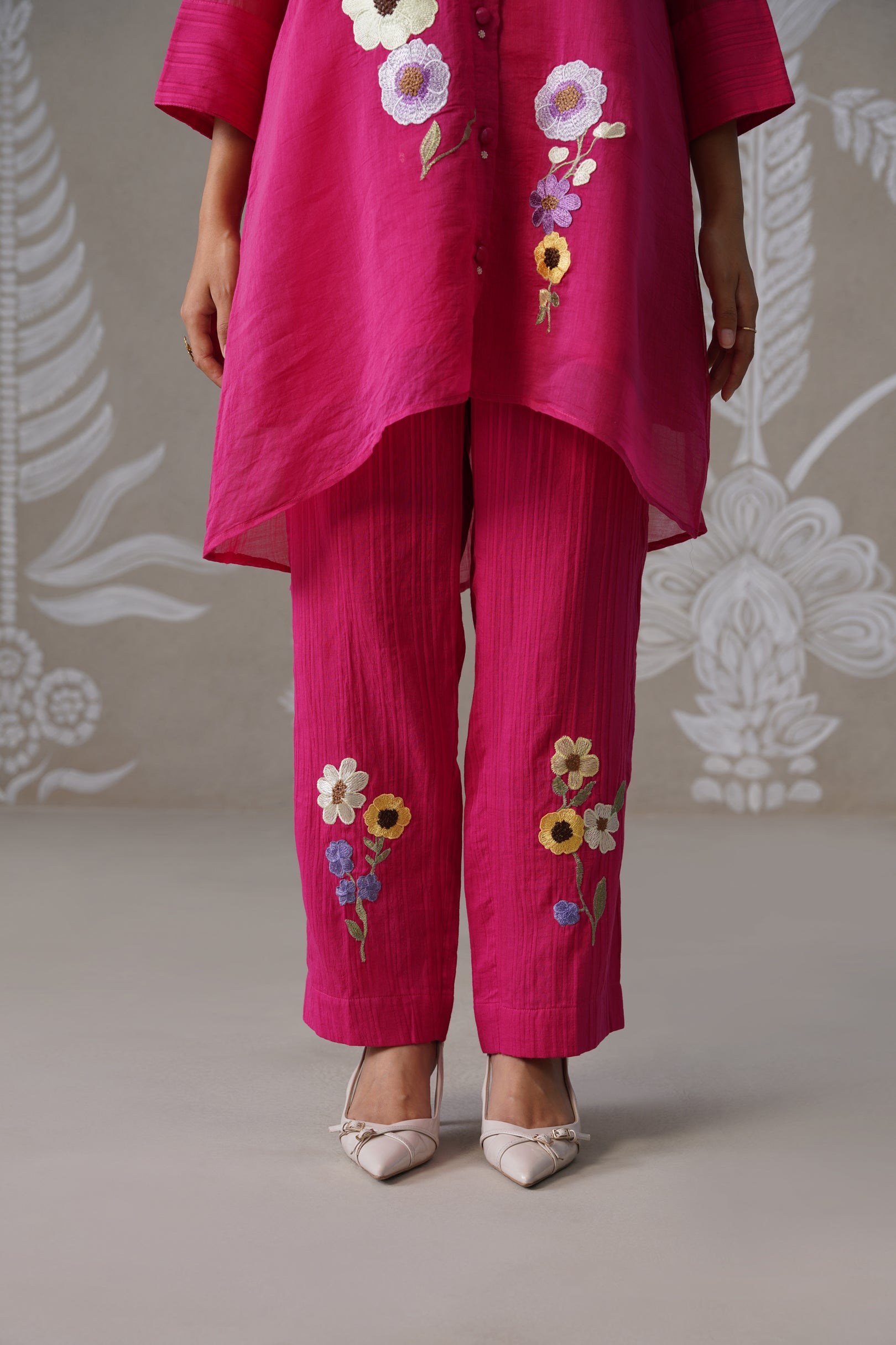 Meherban Deep Pink Mul Chanderi Light Applique Work Co-ord Set