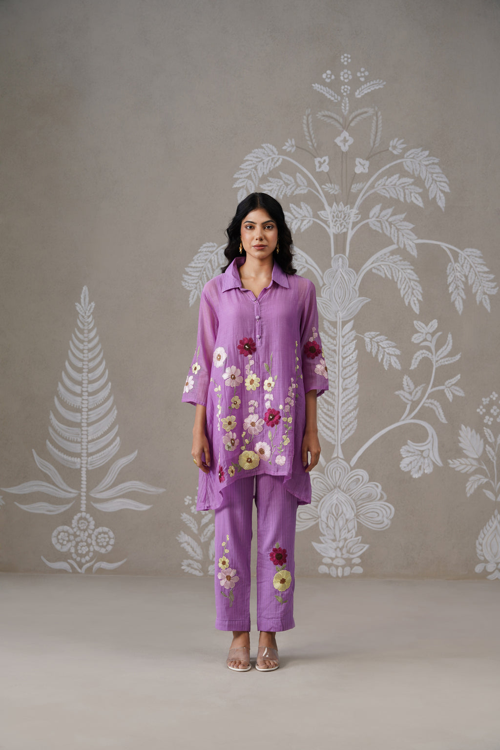Meherban Lemon Mul Chanderi Applique Work Co-ord Set