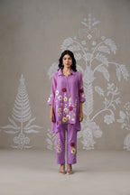 Meherban Lemon Mul Chanderi Applique Work Co-ord Set