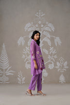 Meherban Purple Mul Chanderi Applique Work Co-ord Set