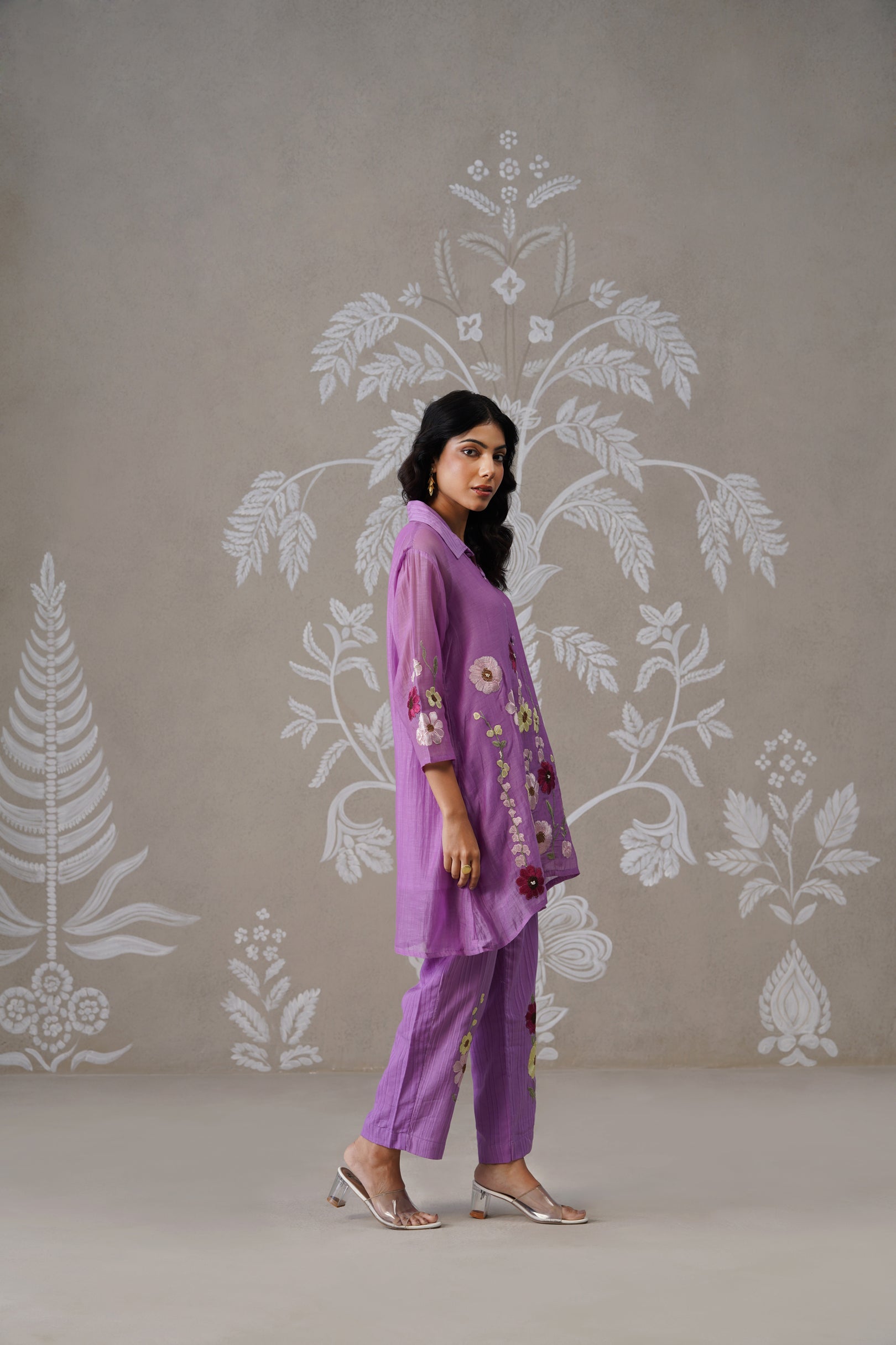 Meherban Purple Mul Chanderi Applique Work Co-ord Set