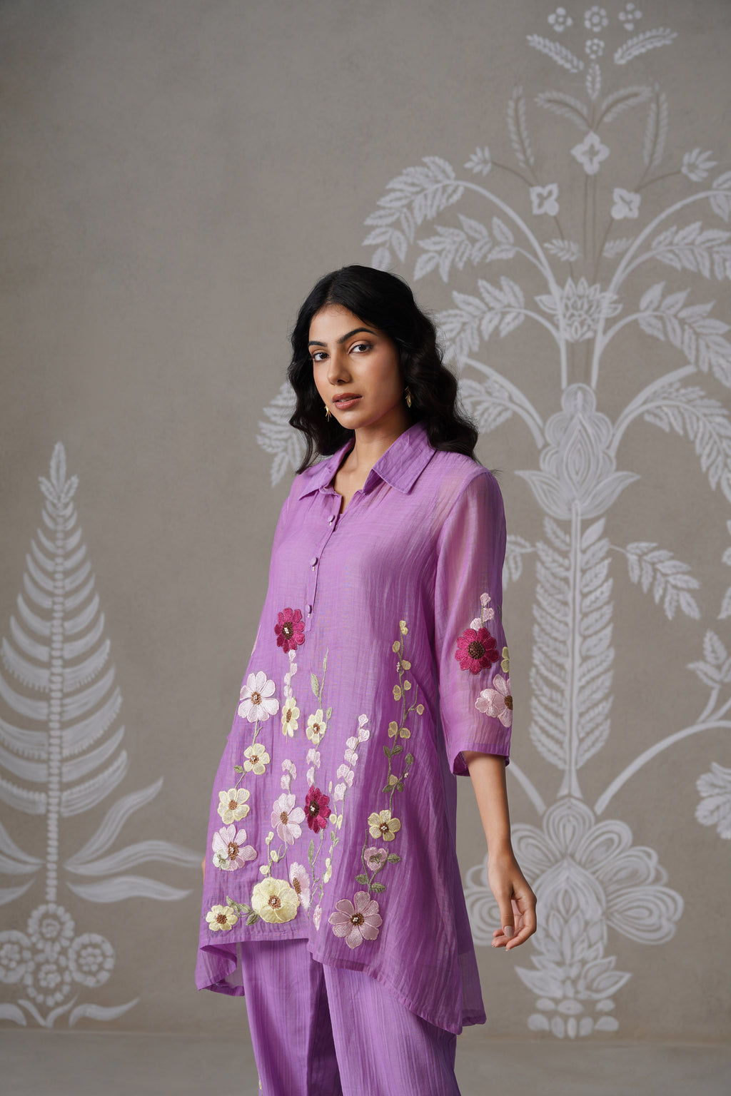 Meherban Purple Mul Chanderi Applique Work Co-ord Set