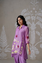 Meherban Purple Mul Chanderi Applique Work Co-ord Set