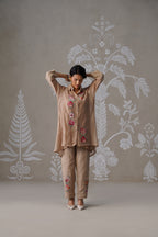 Meherban Bronze Mul Chanderi Print Applique Co-ord Set