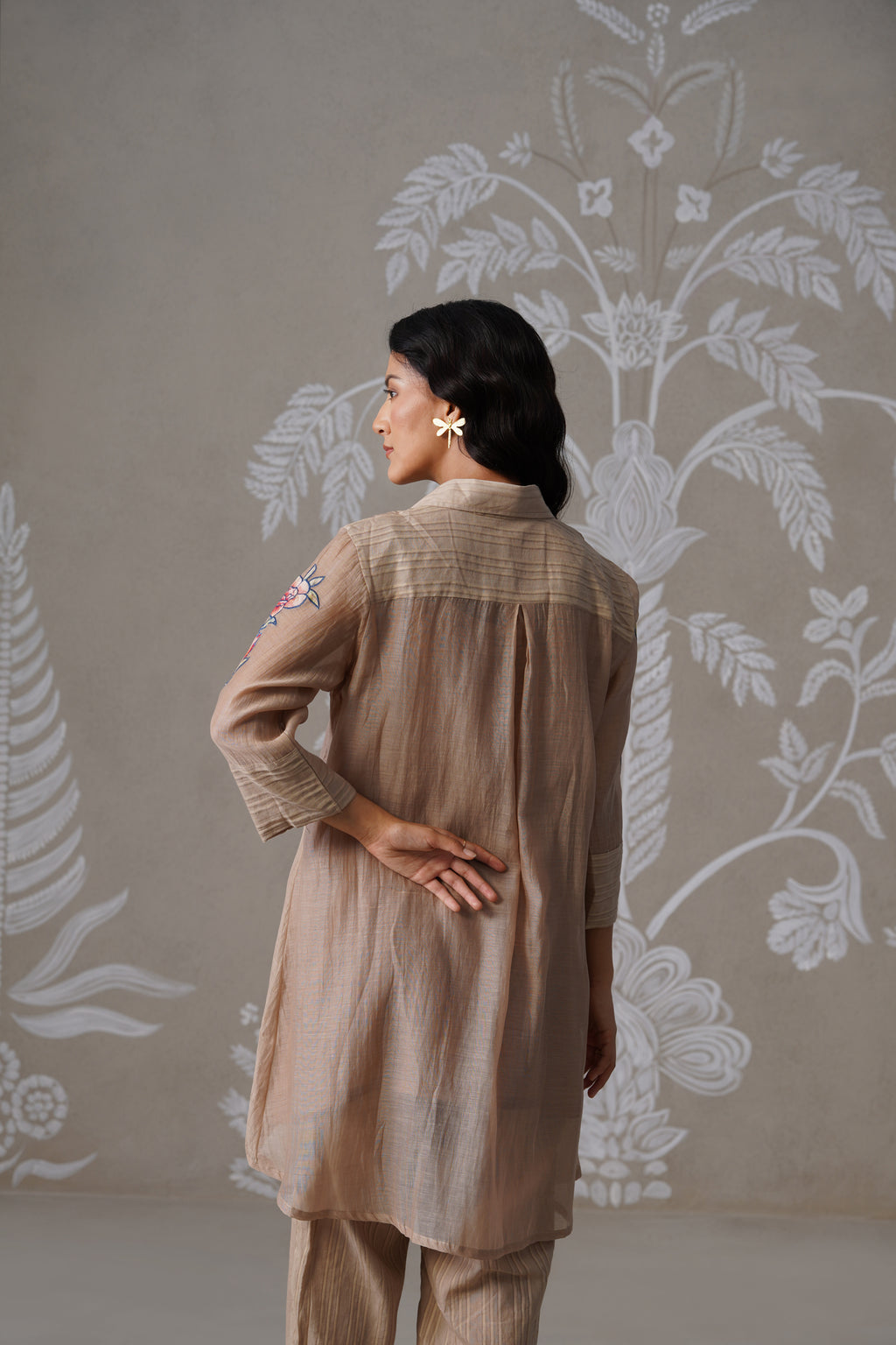 Meherban Bronze Mul Chanderi Print Applique Co-ord Set