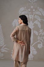 Meherban Bronze Mul Chanderi Print Applique Co-ord Set