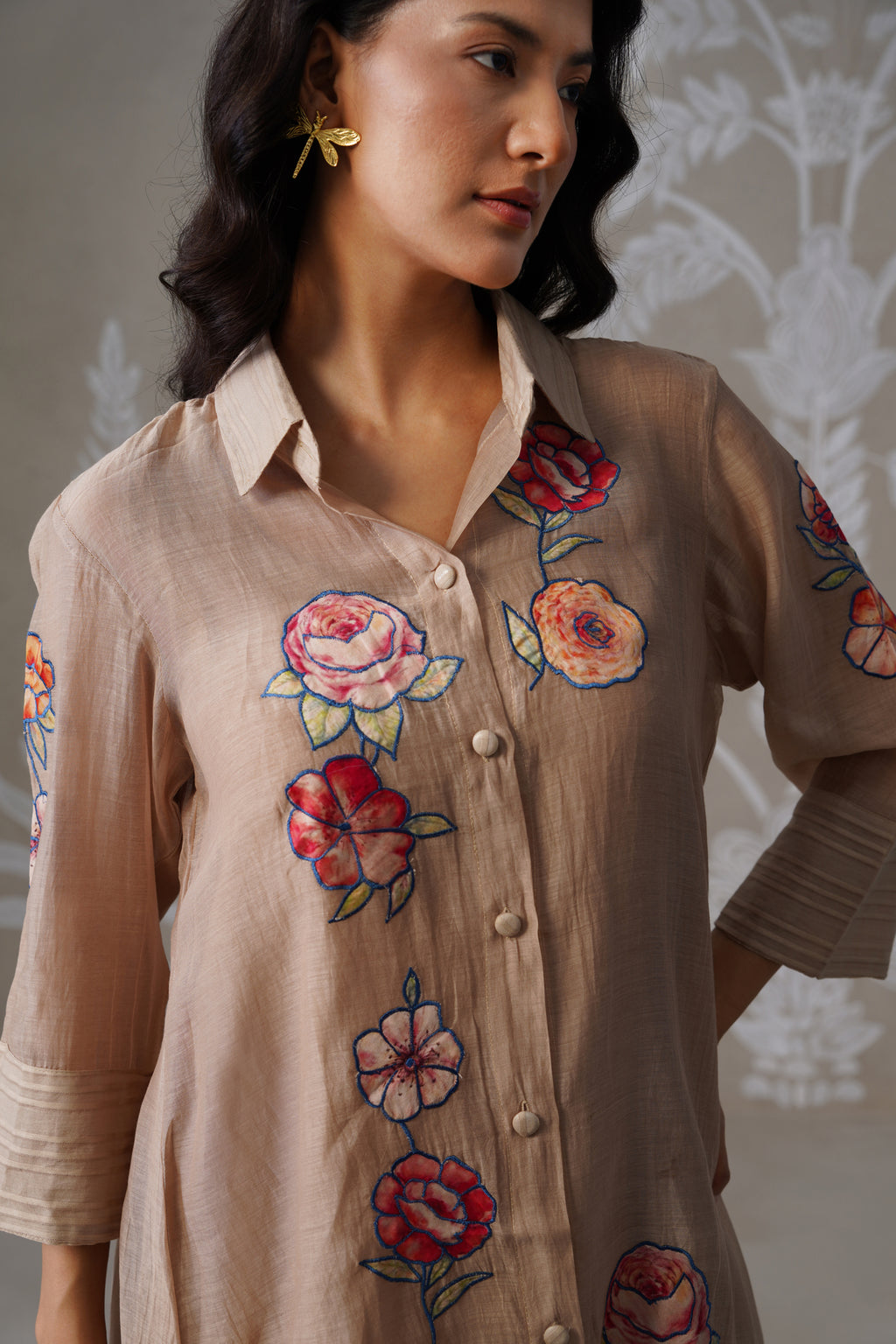 Meherban Bronze Mul Chanderi Print Applique Co-ord Set
