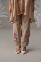 Meherban Bronze Mul Chanderi Print Applique Co-ord Set