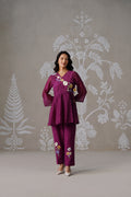 Meherban Wine Mul Chanderi Angrakha Co-ord Set