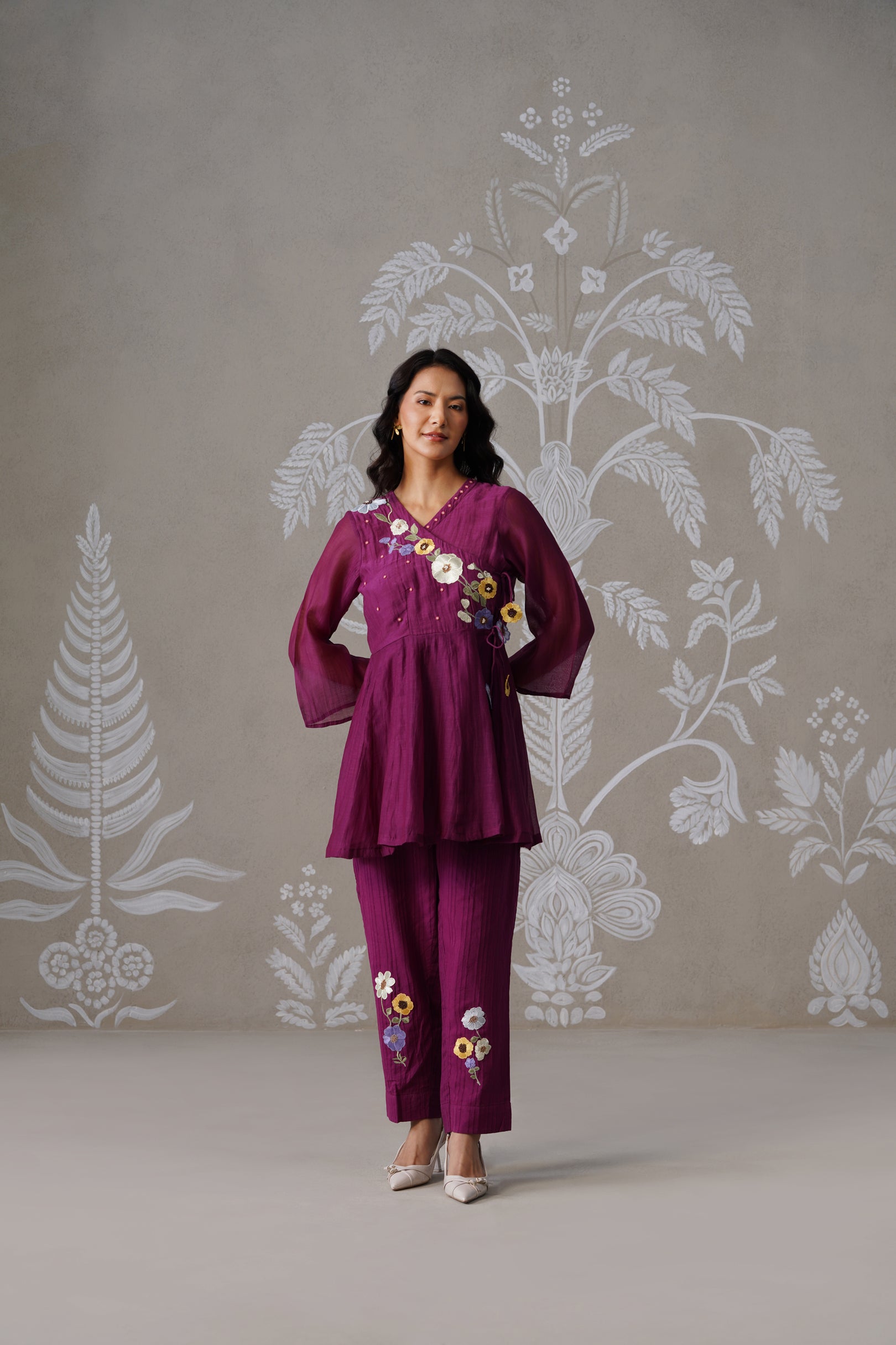 Meherban Blue Mul Chanderi Angrakha Co-ord Set