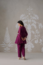 Meherban Wine Mul Chanderi Angrakha Co-ord Set