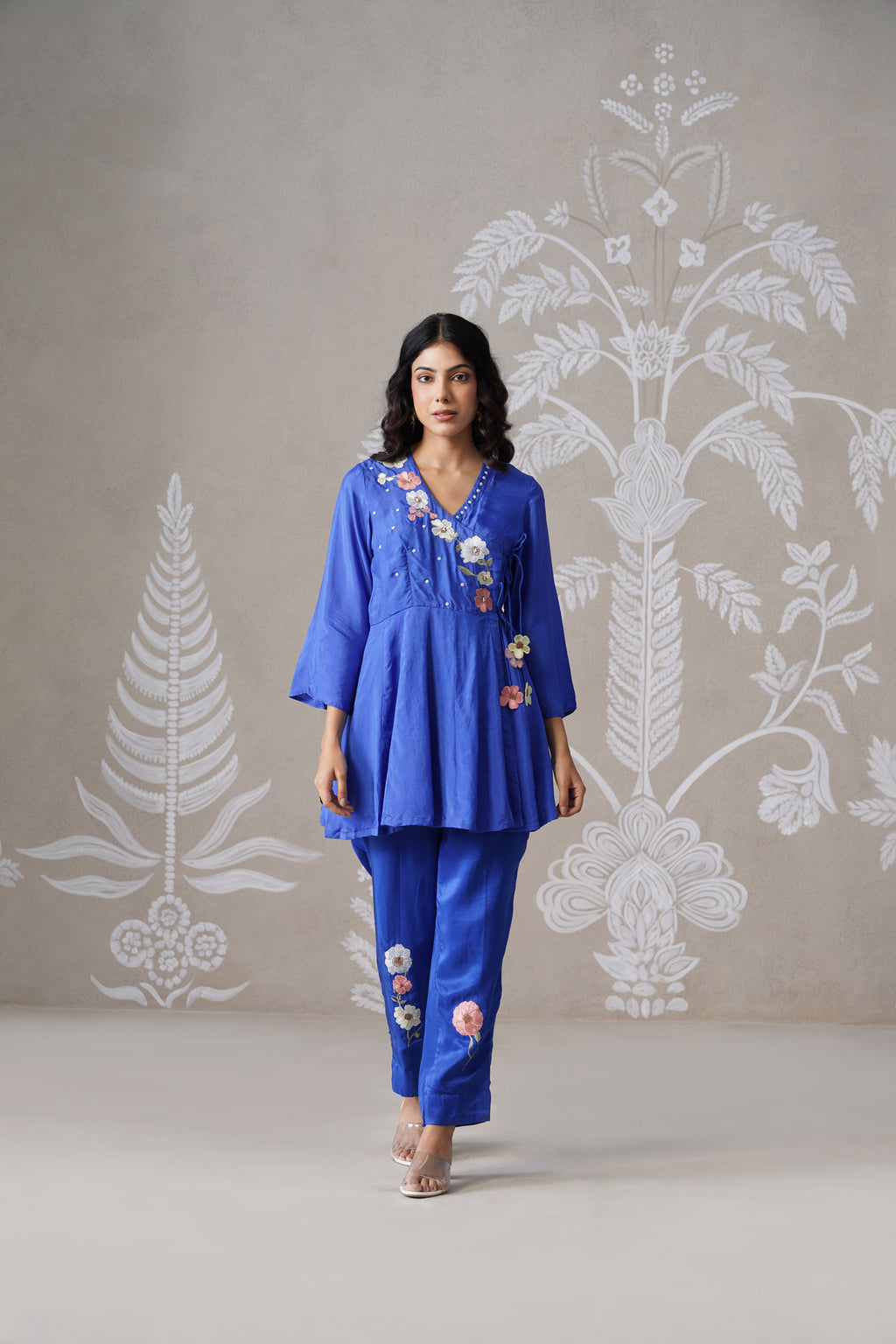 Meherban Wine Mul Chanderi Angrakha Co-ord Set