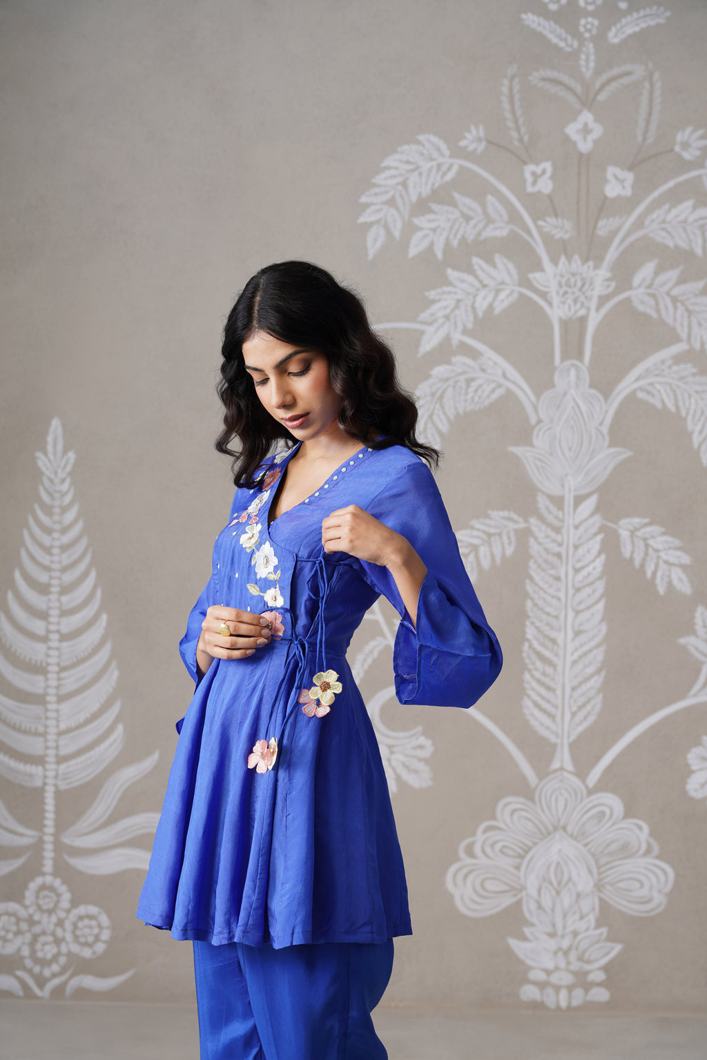 Meherban Wine Mul Chanderi Angrakha Co-ord Set