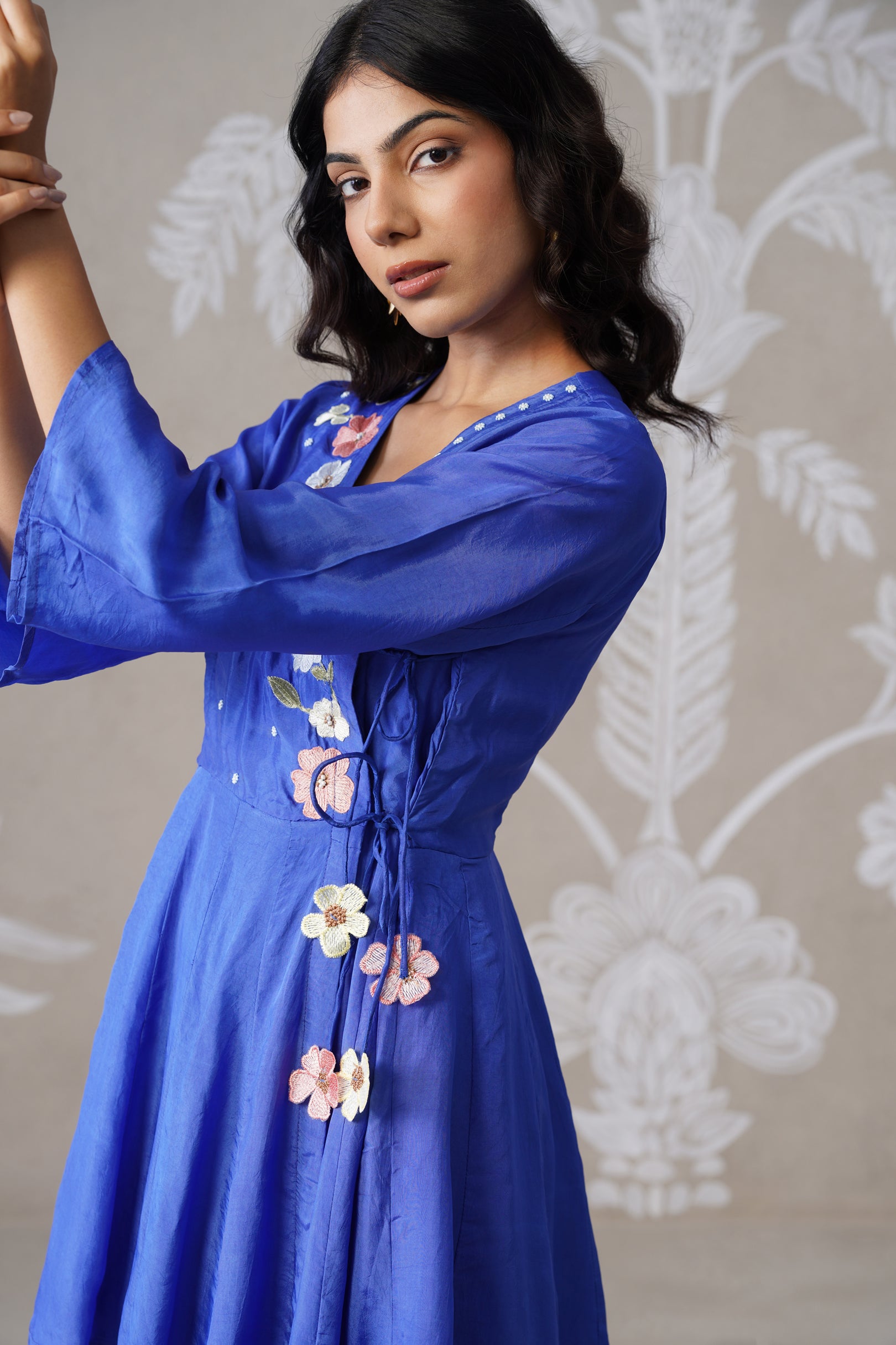 Meherban Blue Mul Chanderi Angrakha Co-ord Set