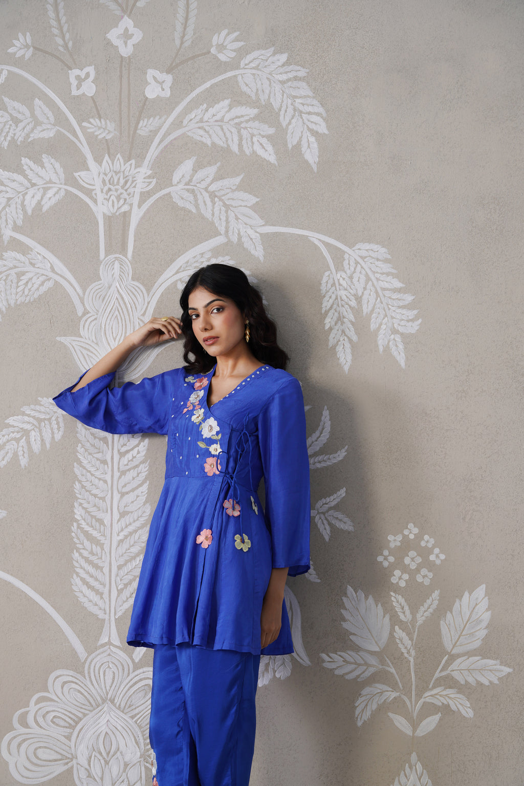 Meherban Blue Mul Chanderi Angrakha Co-ord Set
