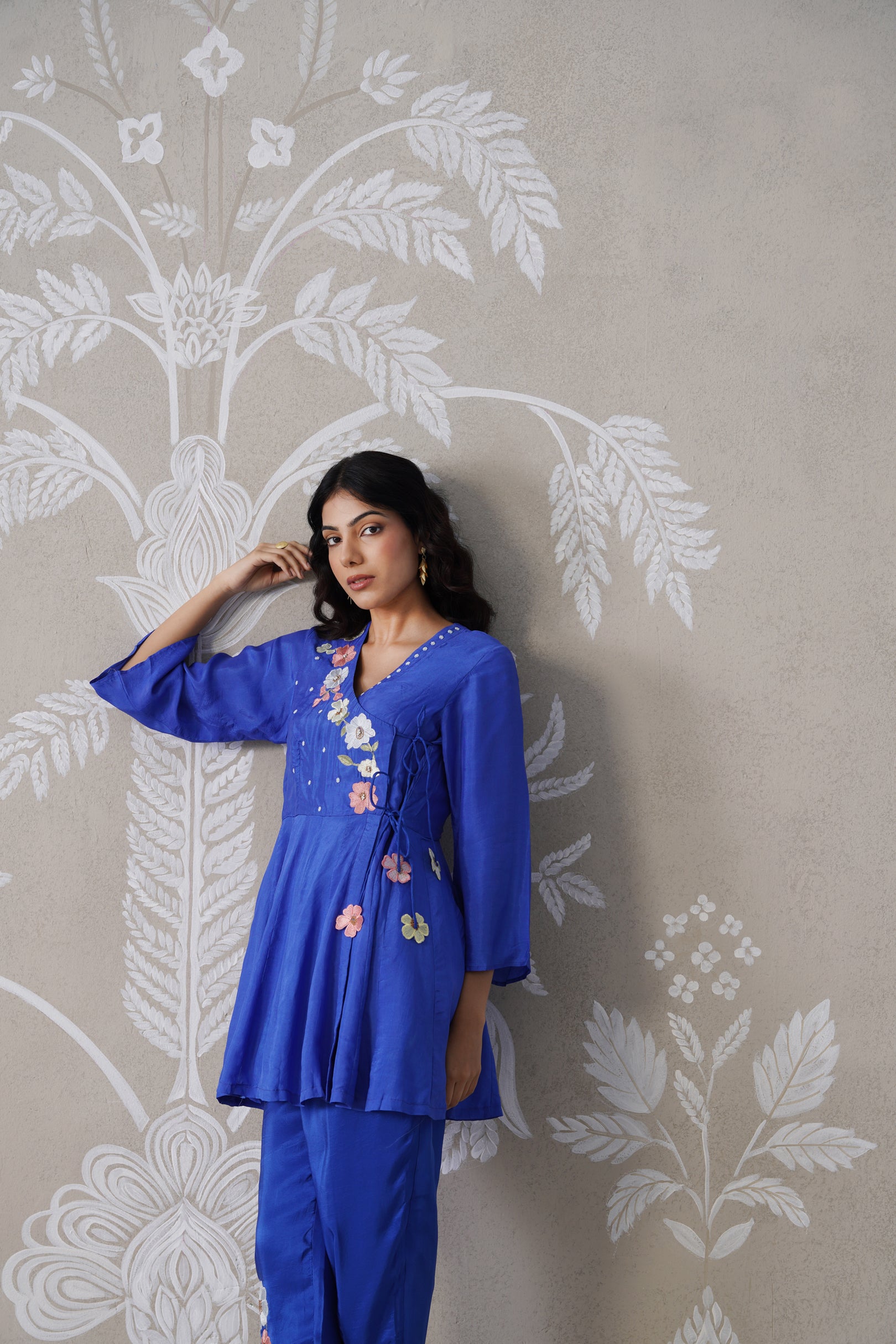 Meherban Blue Mul Chanderi Angrakha Co-ord Set