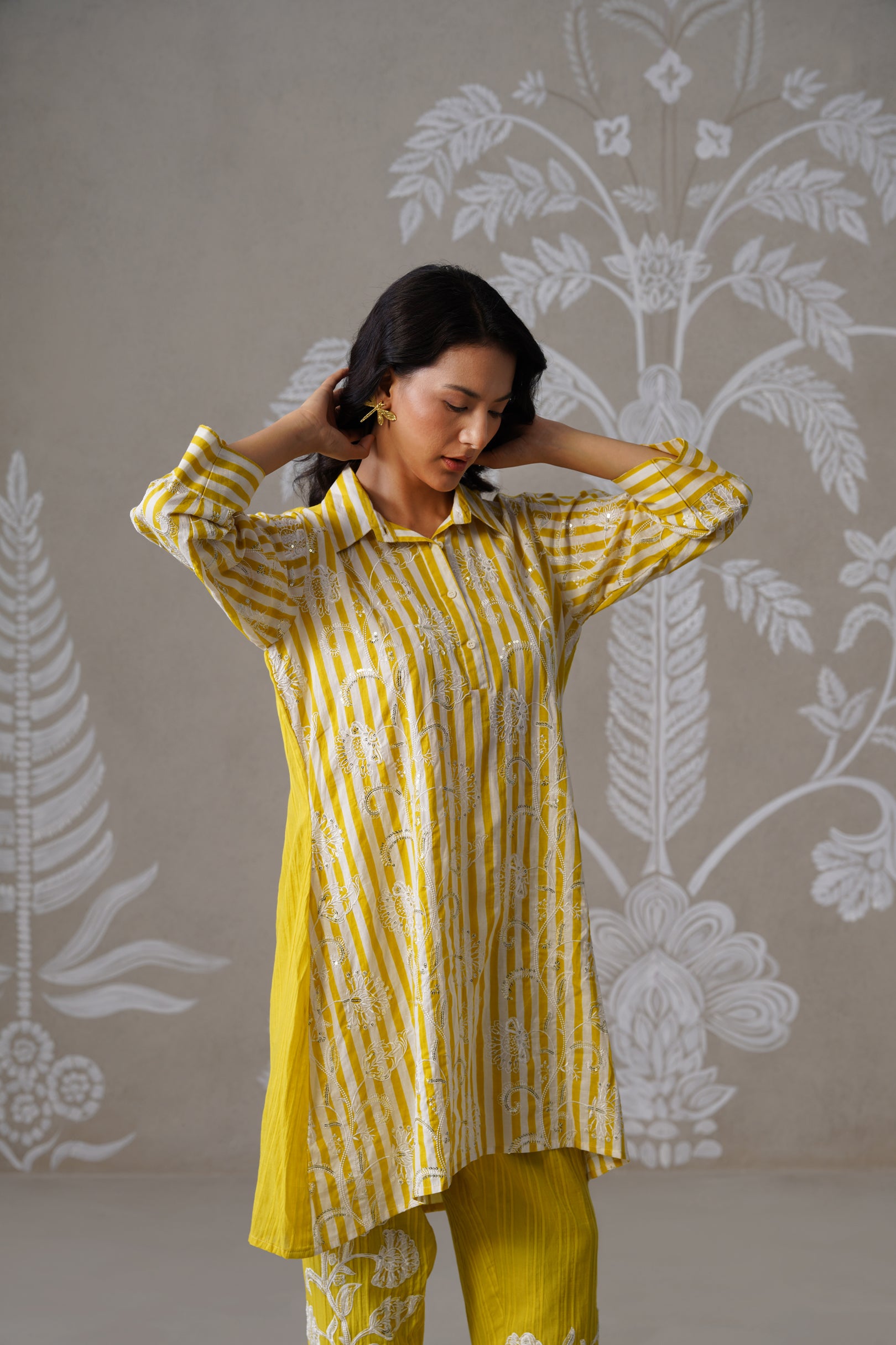 Meherban Yellow Thread Work Cotton Set
