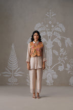 Meherban Crushed Tissue Orange Printed Short Jacket Set