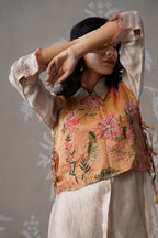 Meherban Crushed Tissue Orange Printed Short Jacket Set