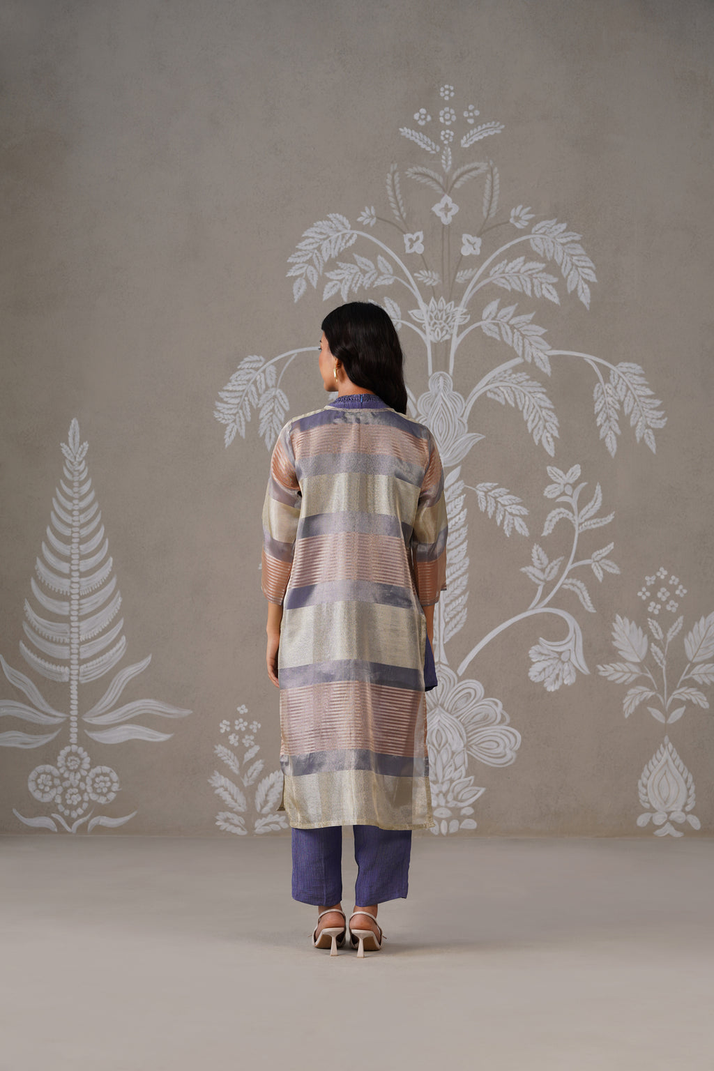 Meherban Blue Tissue Long Jacket Set