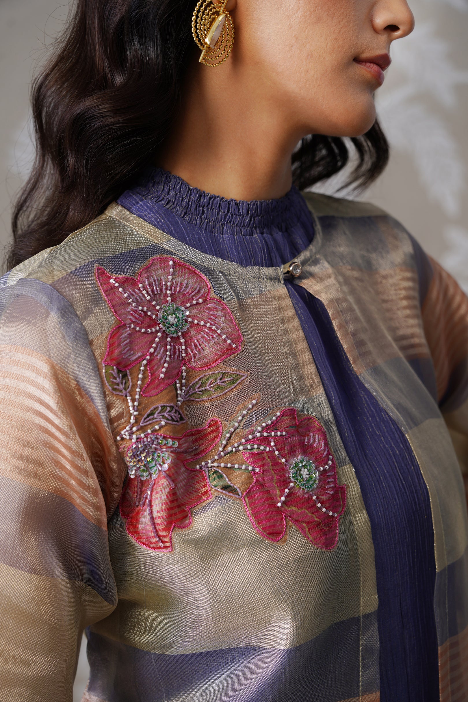 Meherban Blue Tissue Long Jacket Set