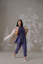 Meherban Blue Tissue Long Jacket Set