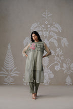 Meherban Green Organza Long Jacket Set